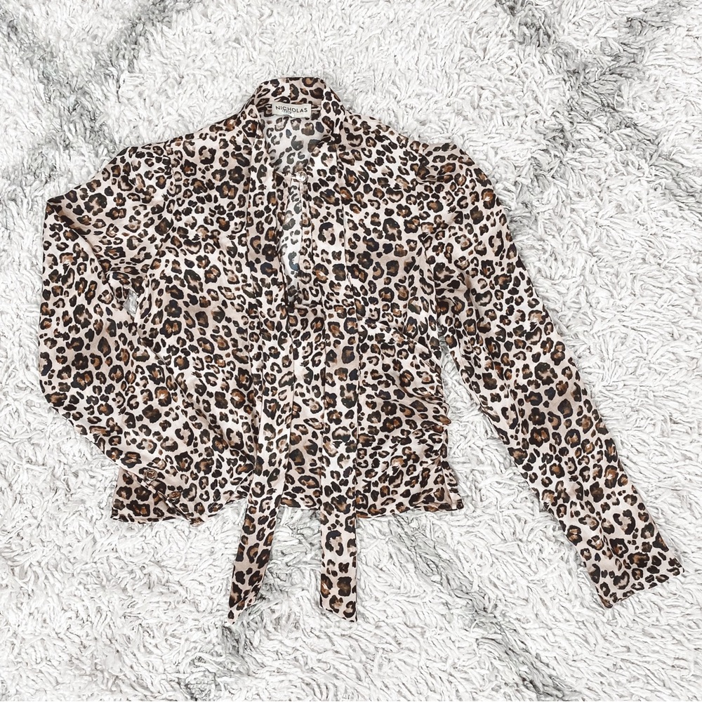 NICHOLAS Leopard Tie Neck Top Size 0